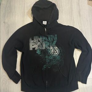 Linkin Park Black Zip-Up Hoodie with Teal Graphic